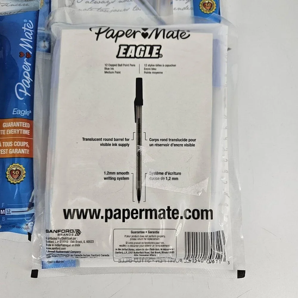 Paper Mate Eagle Ball Point Pens Blue Ink Stick 1.2mm Medium 12 Ct Capped Lot 4 - Picture 7 of 9